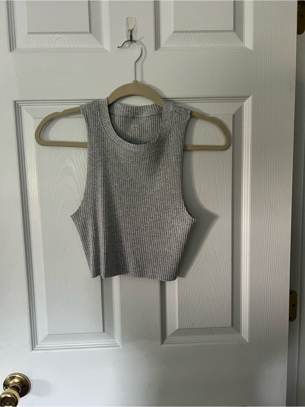 aerie Ribbed Cropped Tank - Light Gray